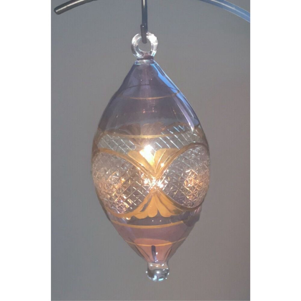 Hand-blown‎ Glass Christmas Tree Lighted Hangong Ornament Blue Black Tear Drop